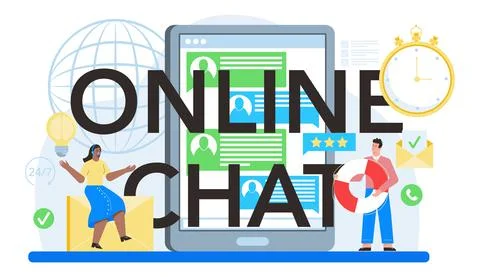 Online chat typographic header. Call center or technical support service. Stock Illustration