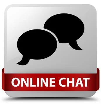 Online chat white square button red ribbon in middle Stock Illustration