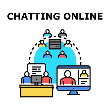 Online chatting communicating concept for virtual group meeting 스톡 일러스트