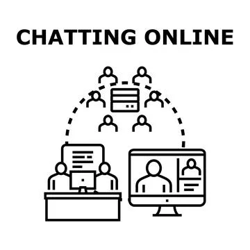 Online chatting communicating concept for virtual group meeting Ilustração Stock