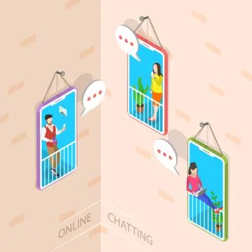 Online chatting flat isometric vector conceptual illustration. Illustrazione stock