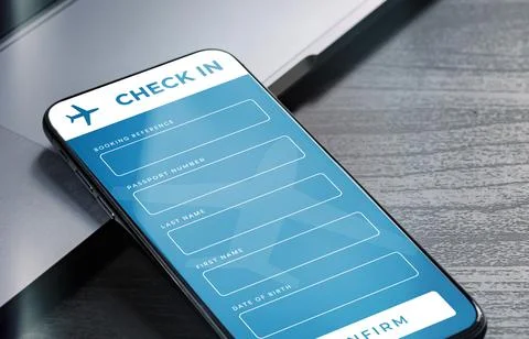 Online check-in in the airline's mobile application or on the company's website Stock Photos