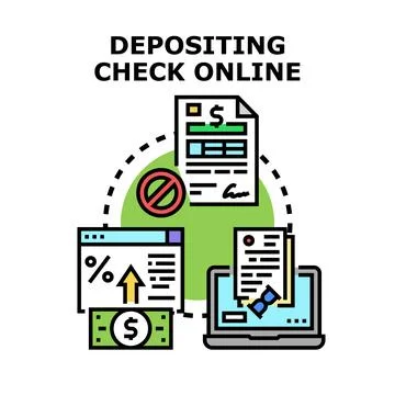 Online check deposit process illustration with digital banking Stock Illustration