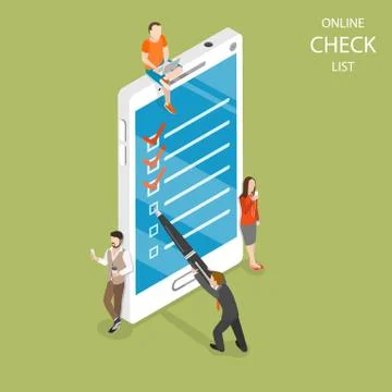 Online check list flat isometric vector concept. Stock Illustration