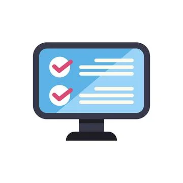 Online checklist complete displaying checkmarks on computer monitor 库存插图
