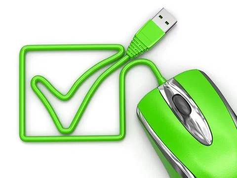 Online checklist. Computer mouse on white isolated background. Online chec... Stock Photos