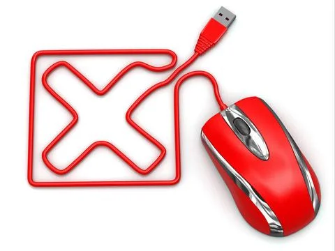 Online checklist. Computer mouse on white isolated background. Reject. Onl... Stock Photos