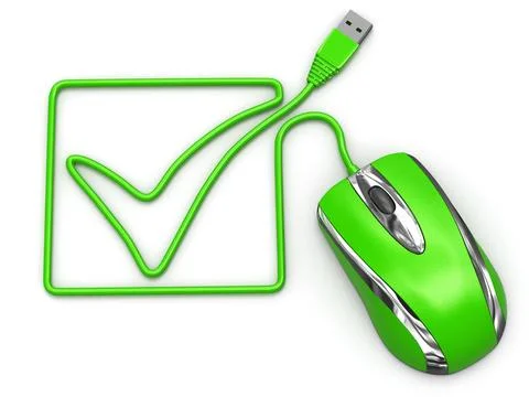 Online checklist. Computer mouse on white isolated background Online check... Stock Photos