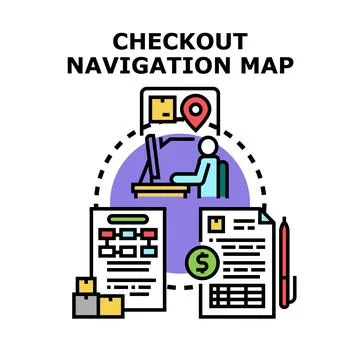 Online checkout process navigating e commerce payment delivery Stock Illustration