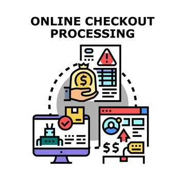 Online checkout processing, payment, security, and transaction concept Stock Illustration