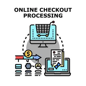 Online checkout processing transaction on computer and laptop Stock Illustration