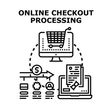 Online checkout processing transaction on computer and laptop Stock Illustration