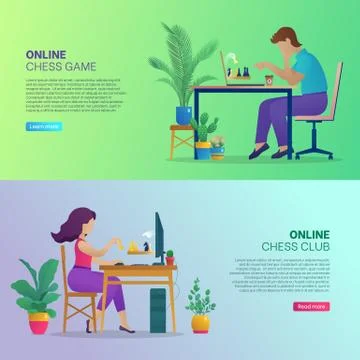 Online chess game club banners set Stock Illustration