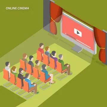 Online cinema flat isometric vector concept. Stock Illustration