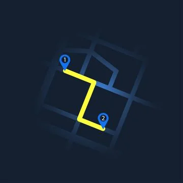 Online city map with three points. Dark blue style Ilustração Stock