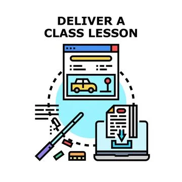 Online class lesson delivery using digital education platform Illustrazione stock