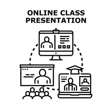 Online class presentation connecting virtual learning platforms Stock Illustration