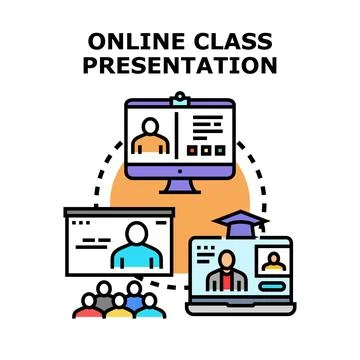 Online class presentation connecting virtual learning platforms イラスト素材