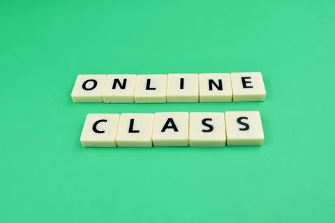 Online class wording with green background. Education concept Stock Photos