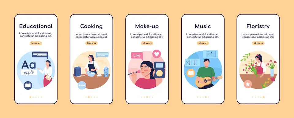 Online classes onboarding mobile app screen flat vector template Stockillustratie