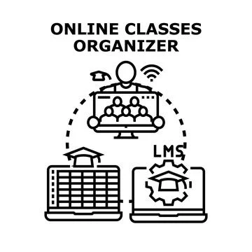 Online classes organizer managing e learning system Illustrazione stock