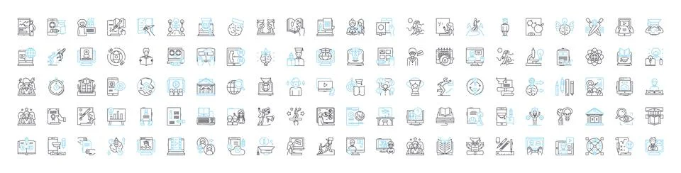 Online classes vector line icons set. Online, Classes, Learning, eLearning Illustrazione stock