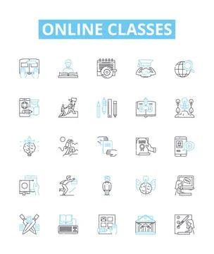 Online classes vector line icons set. Online, Classes, Learning, eLearning Illustrazione stock