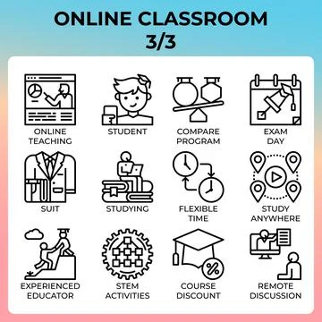 Online classroom icon set Stock Illustration