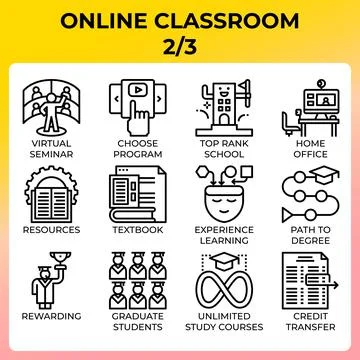 Online classroom icon set Illustrazione stock