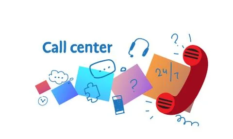 Online client support service call center concept sketch doodle horizontal Illustrazione stock