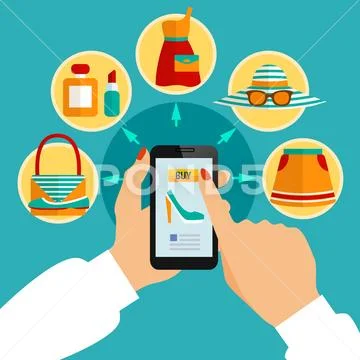 Online Clothing Shop Mobile App Composition Stock Illustration
