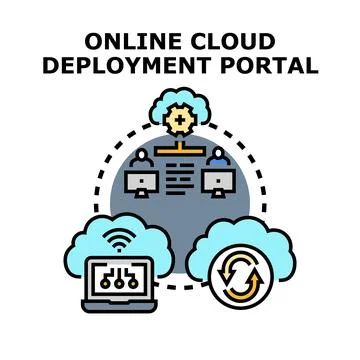 Online cloud deployment portal managing data and users Stock Illustration