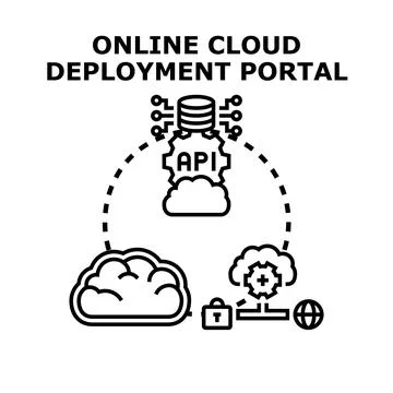 Online cloud deployment portal managing data storage and api Stock Illustration