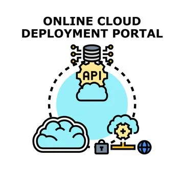Online cloud deployment portal managing data storage and api Stock Illustration