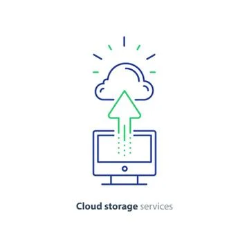 Online cloud storage, data aggregation concept line icon Stock Illustration