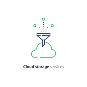 Online cloud storage, data aggregation concept line icon Illustrazione stock