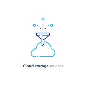 Online cloud storage, data aggregation concept line icon Stock Illustration