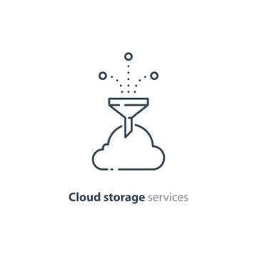 Online cloud storage, data aggregation concept line icon Stock Illustration