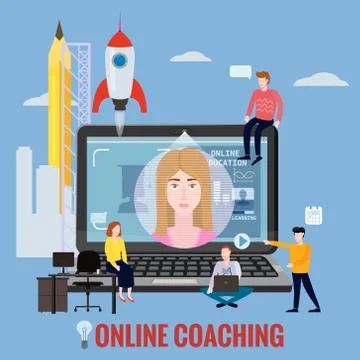 Online coaching training, education, workshops and courses. E-learning page Illustrazione stock