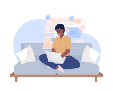 Online coding class 2D vector isolated illustration Stock Illustration