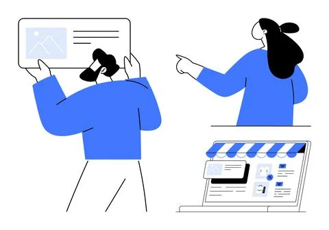 Online Collaboration and Web Design Process with Teamwork and Website Layout イラスト素材