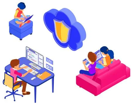 Online collaboration education cloud technology Stock Illustration