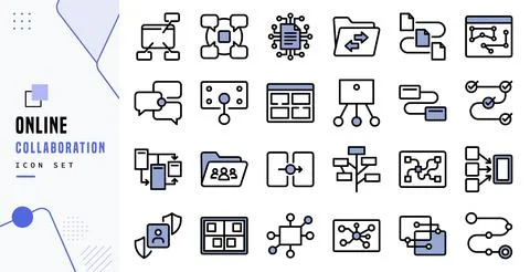 Online Collaboration Icon Set For Team Work Routine Stock Illustration