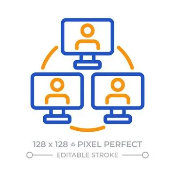 Online collaboration pixel perfect two color line icon Stock Illustration