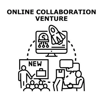 Online collaboration venture teamwork startup development Stock Illustration