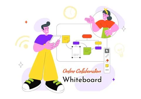Online Collaboration Whiteboard Tools Vector Illustration With Team Brainst.. Ilustração Stock