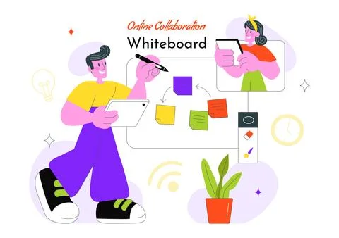 Online Collaboration Whiteboard Tools Vector Illustration With Team Brainst.. Stock Illustration