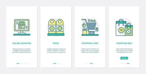 Online commerce, internet shop technology UX, UI onboarding mobile app page Ilustración de archivo