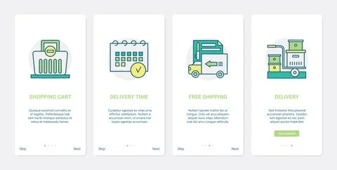 Online commerce, order, delivery technology UX, UI onboarding mobile app page Stock Illustration