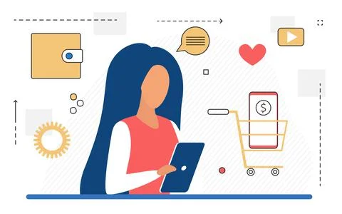 Online commerce store application shopping cart Stock Illustration